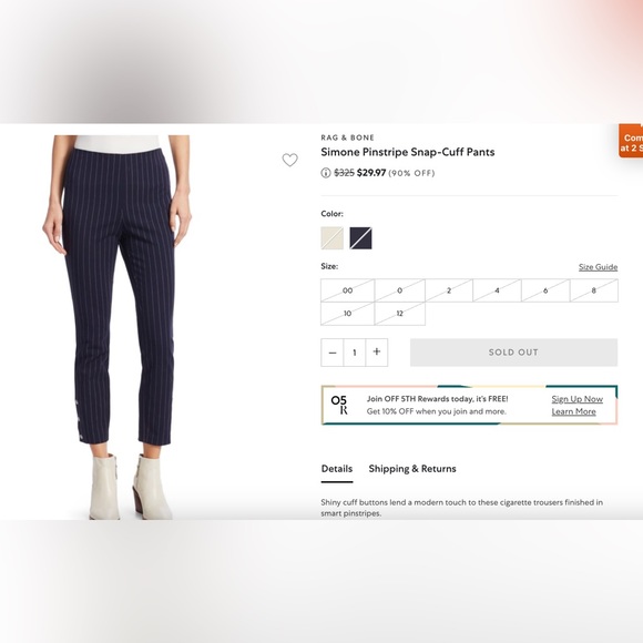 Rag & bone Simone pinstripe snap-cuff pants - Picture 1 of 6